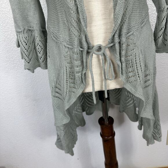 Anthropologie Sparrow Cardigan Sweater Medium Green Cotton Lambswool Knit Boho - Picture 6 of 14